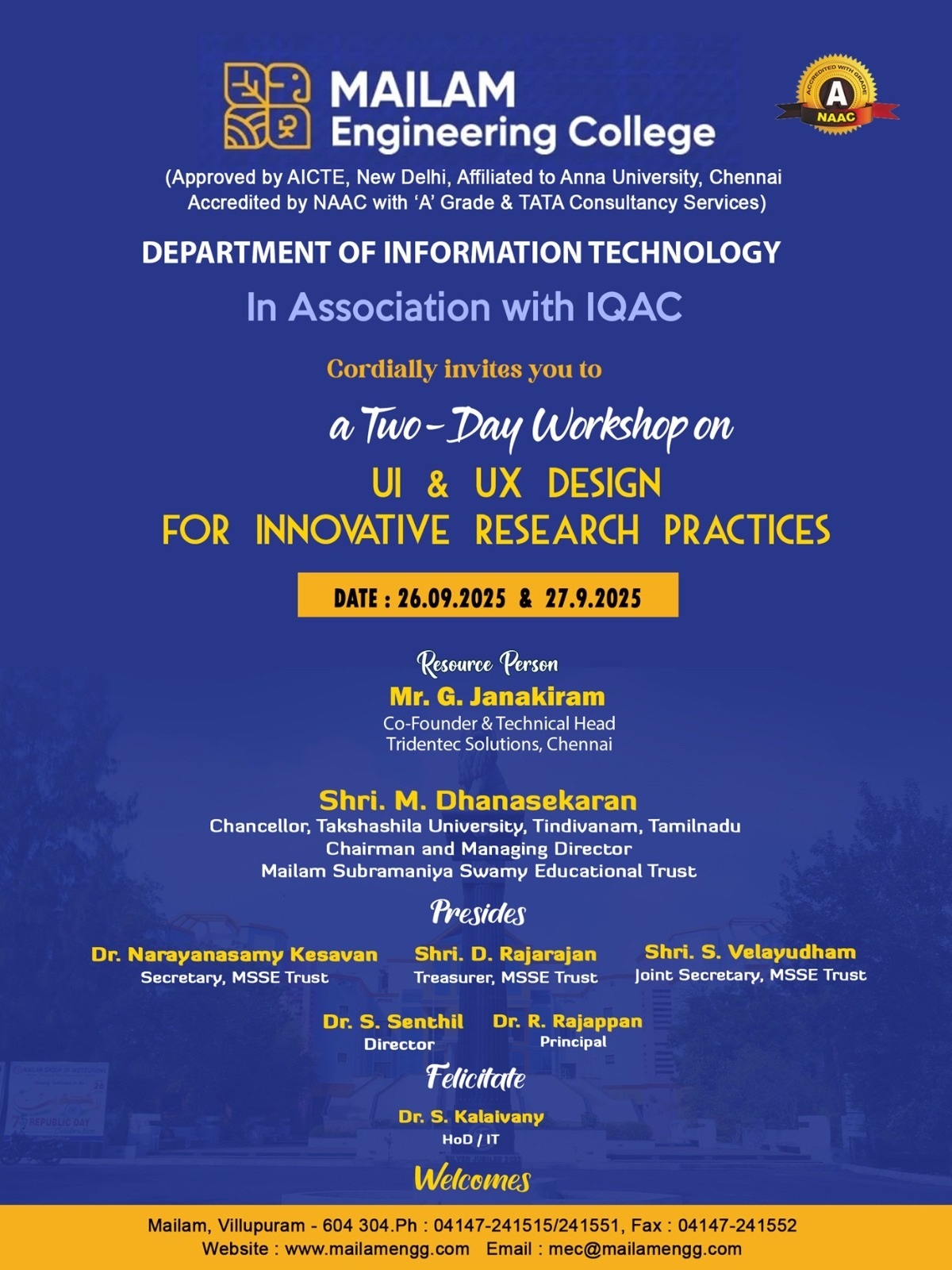 IT Dept Event - Two days workshop on 26.9.2025 to 27.09.2025-Invitation