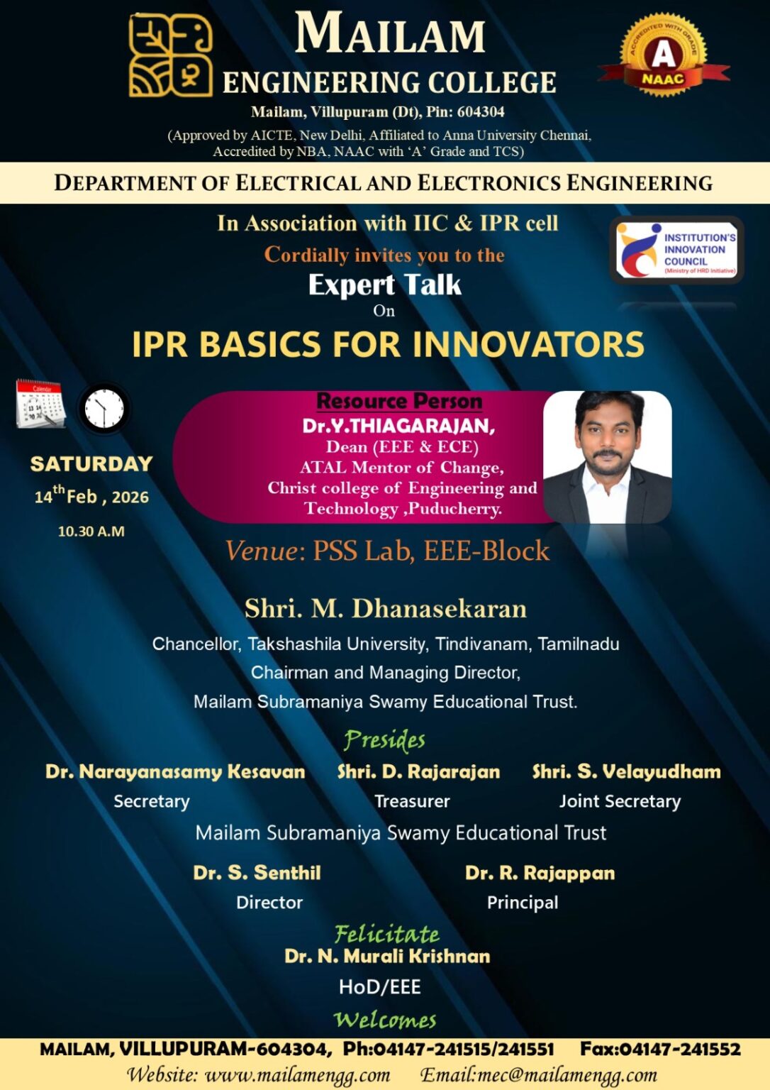 Expert Talk on IPR Basics for Innovators - MEC